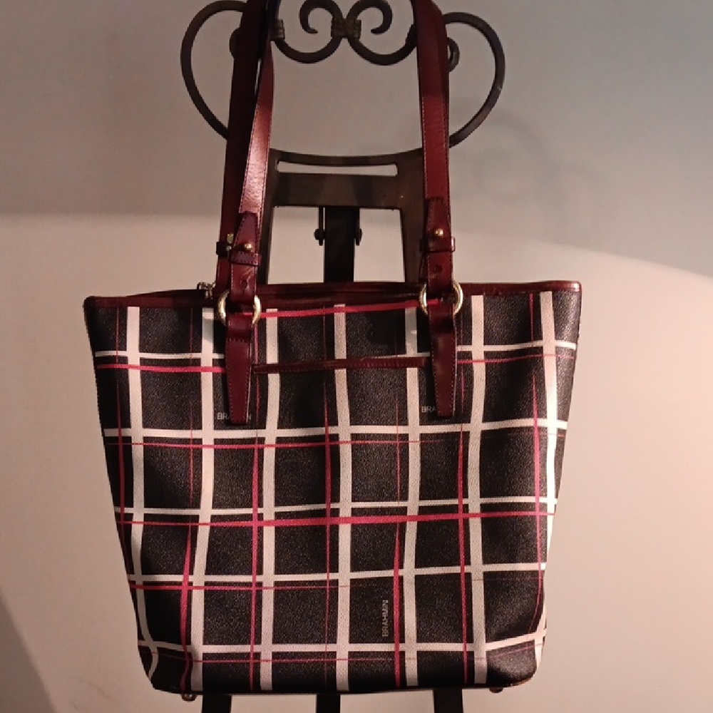 Brahmin Plaid Zip Closure Tote